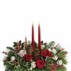 Festive centerpiece with red flowers