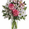 Pink roses with alstroemeria